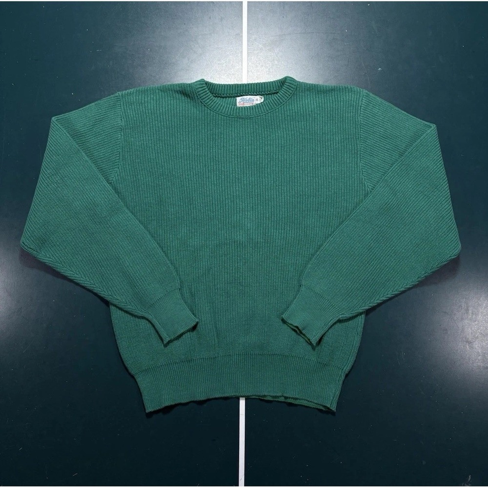 Vintage 80s Hobie Ribbed Crewneck Sweater Men's Medium Green Surf Surfboards USA